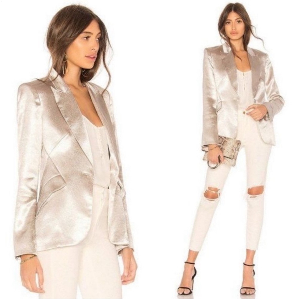L'AGENCE Chamberlain Blazer in Platinum Silver Satin Size 8 - Picture 4 of 17